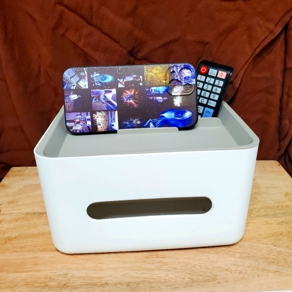 Phone Stand Tissue  Remote Control Storage White Grey